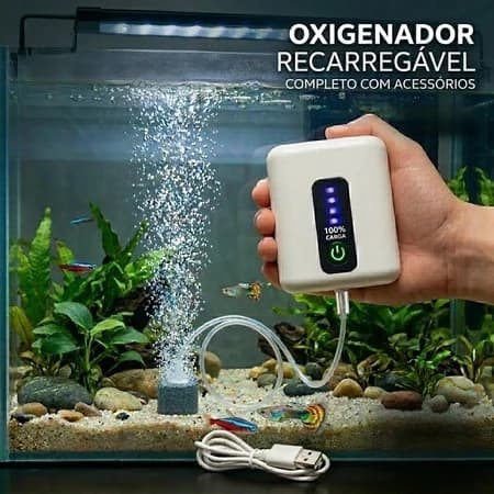 Bomba de Ar de Oxigênio para Aquário, Bateria de Lítio Recarregável, USB Externo para Pesca samba