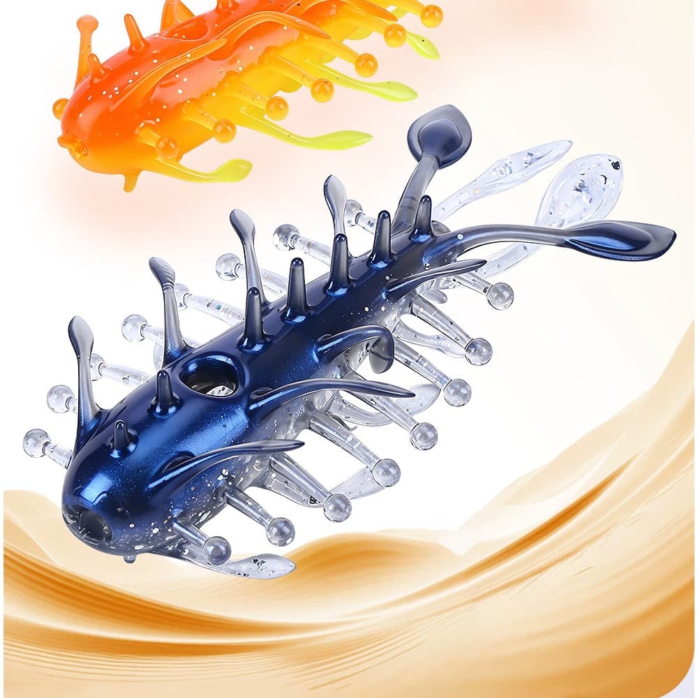 DUODUOYU 3 Pcs Simulação Mar Pepino Worm Isca 8.2 Cm6.3g Corpo De Oca Com Antena De Inteiro Quatro Caudas Feitas De Mate