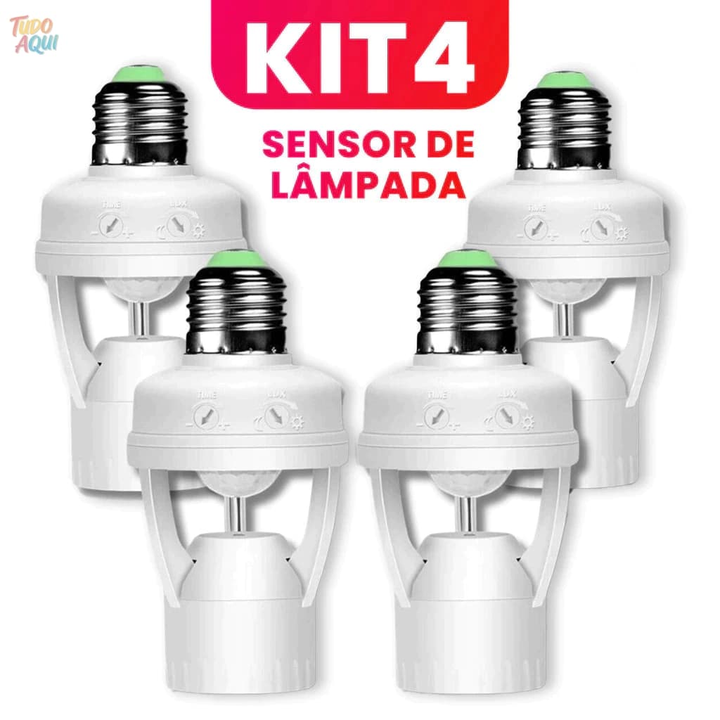 Kit 4 Sensor de Movimento para lâmpada Soquete E27 c/ sensor de presença Bivolt 110V~220V Max 60W TUDO