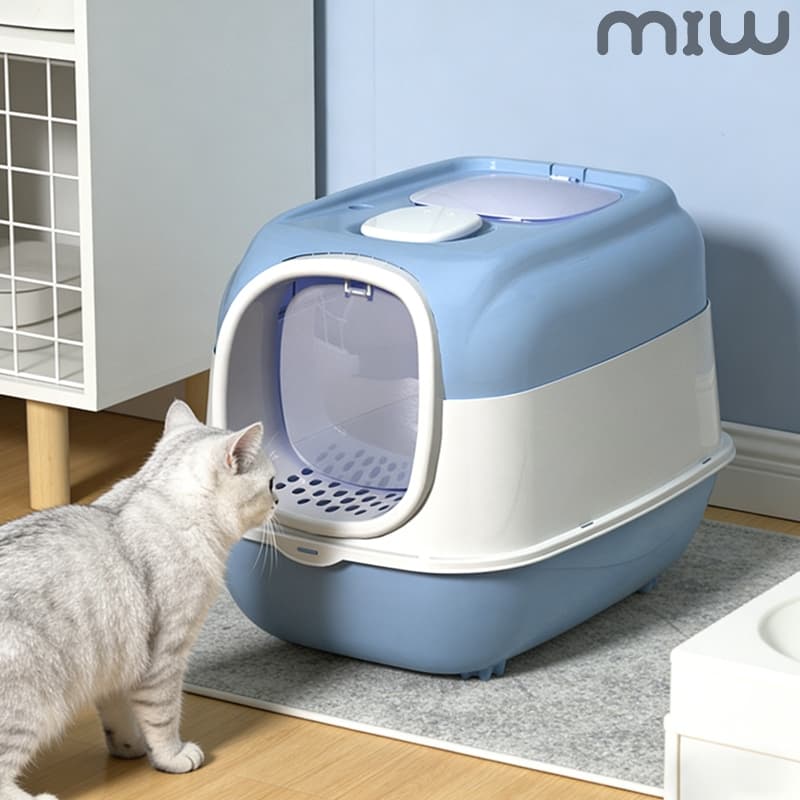 MIW Caixa de Areia Fechada Grande Oval com Pá Higiênica Sanitário para Gatos com Tampa