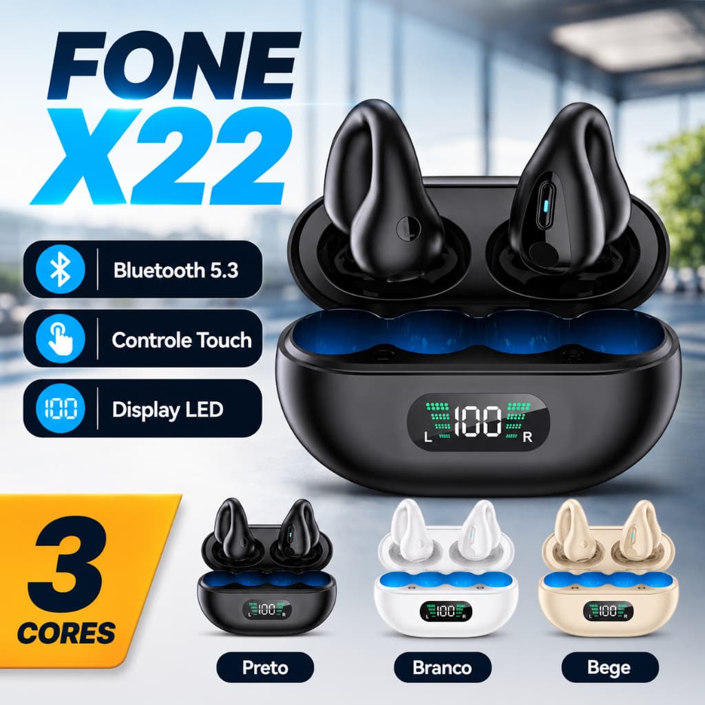 Fones De Ouvido Sem Fio X22 Bluetooth 5.3  Controle Por Toque Fones De Ouvido Com LED Fones De Ouvido Esportivos