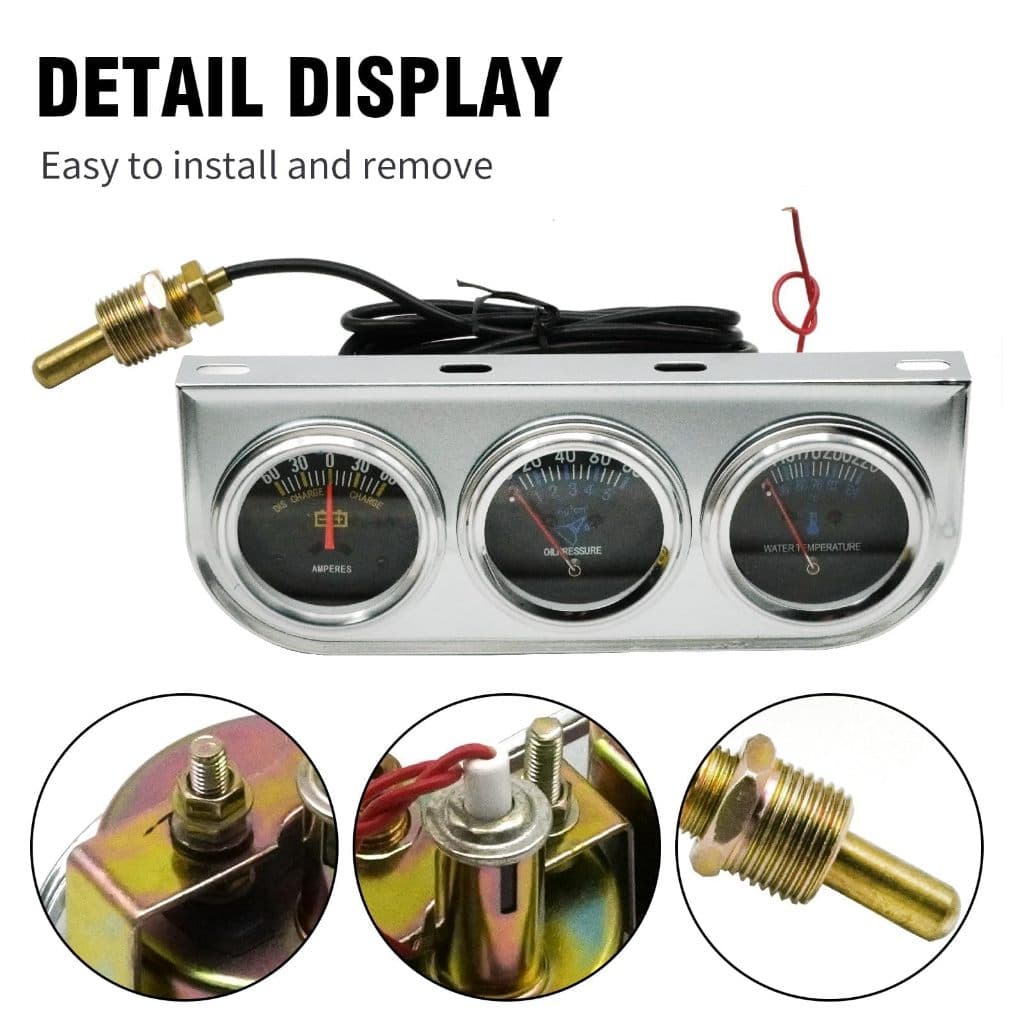 Conjunto De Medidor Triplo Para Carro , 52mm , Mecânico , Cromado , 3 Em 1 , Amperímetro , Pressão De Óleo , De Temperat