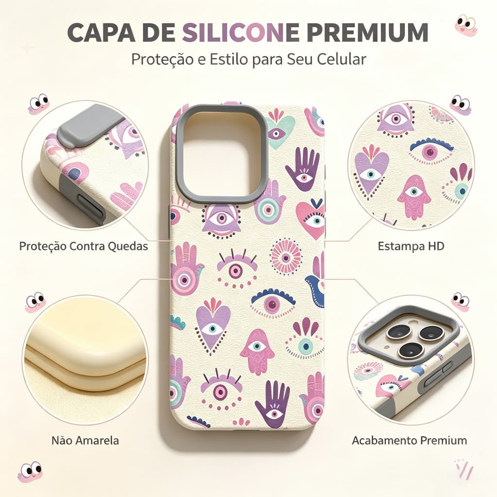 Capinha Silicone Case Para iPhone 17 16 15 14 13 12 11 XR Pro Max Plus Normal Olho Gregoda Proteção Colorido