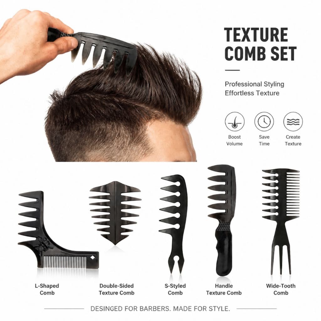 5 Pçs Conjunto De Pente De Textura Para Homens Dentes Largos Pentes De Estilo De Cabelo Definição De Volume Pompadour En