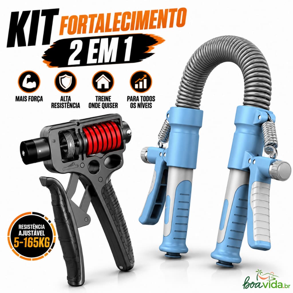 Hand Grip Ajustável 5-165kg Mãos Esquerda e Direita + Hand Grip Metal Reforçado Fortalecedor de Mãos Braço