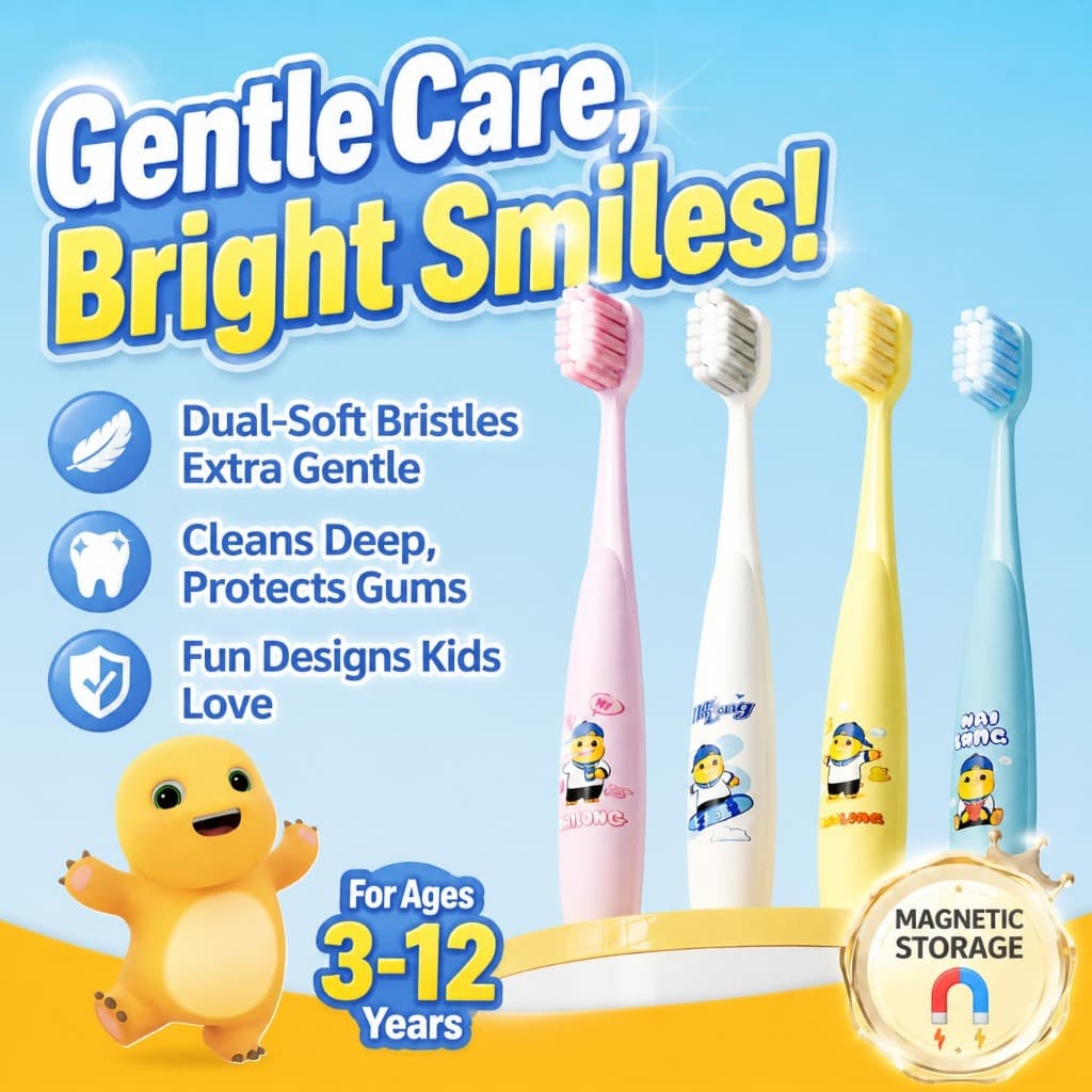 Escova De Dentes Infantil De Cerdas Macias Com Suporte Magnético Manual De Cabeça Pequena Para Crianças De 3 Anos Ou Mai