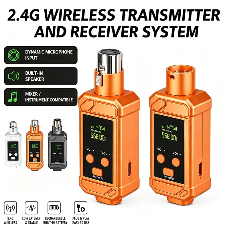 Receptor Transmissor De Microfone XLR Sem Fio , 80M , Longo Alcance , 2.4G , Adaptador De Áudio Para Condensador Dinâmic