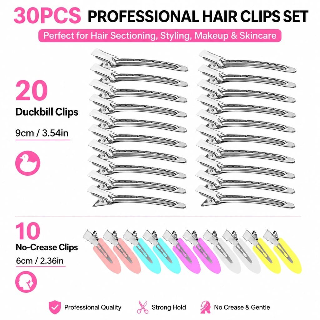 30 Pçs Conjunto De Grampos De Cabelo Profissionais Metal Duckbill Seccionamento Clipes E Sem Vinco Para Salão De Beleza