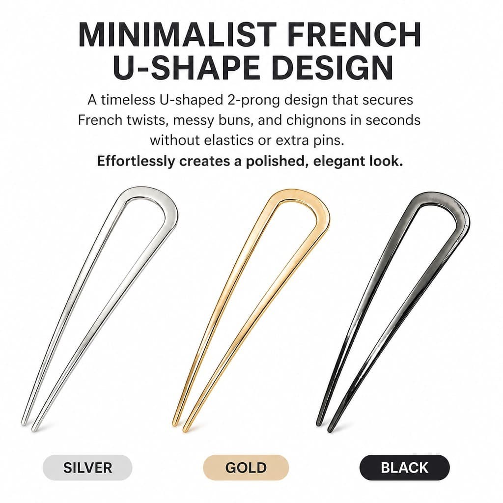 Pino De Cabelo De Metal Em Forma De U Para Mulheres , Garfo Francês , Bastão Coque Updo , Estilo Chignon Torcido , 10cm