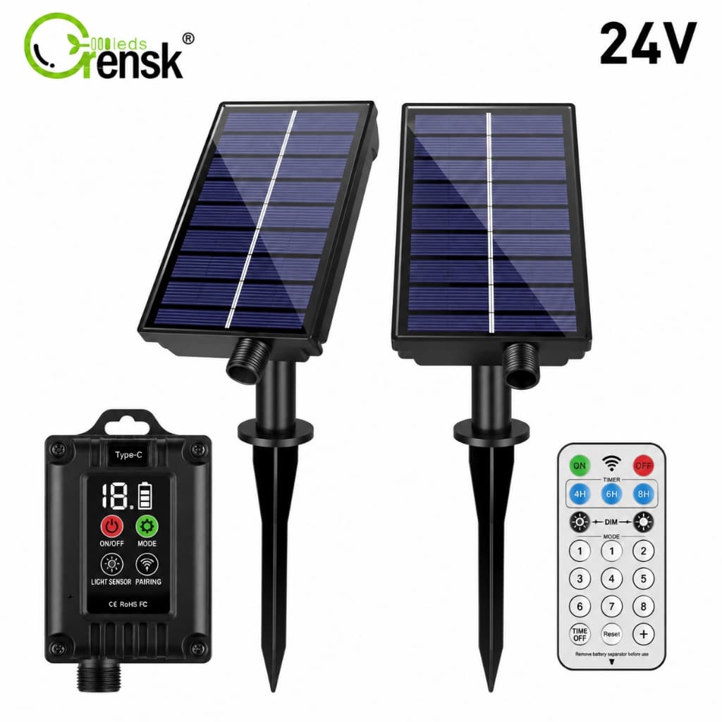 Painel Solar 24V Para Luzes De Corda LED Placa De Carregamento À Prova D'água Externa Controle Remoto 1200/1800/2200mAh