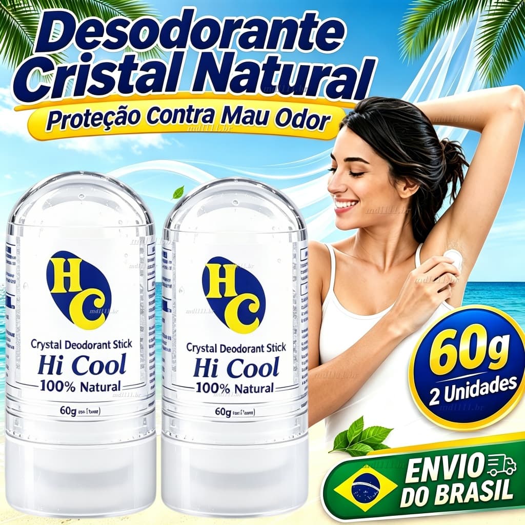 Kit 2 Desodorante Natural Cristal  60g Pedra Alumínio Antitranspirante Sem Perfume Longa Duração Unissex para Axilas