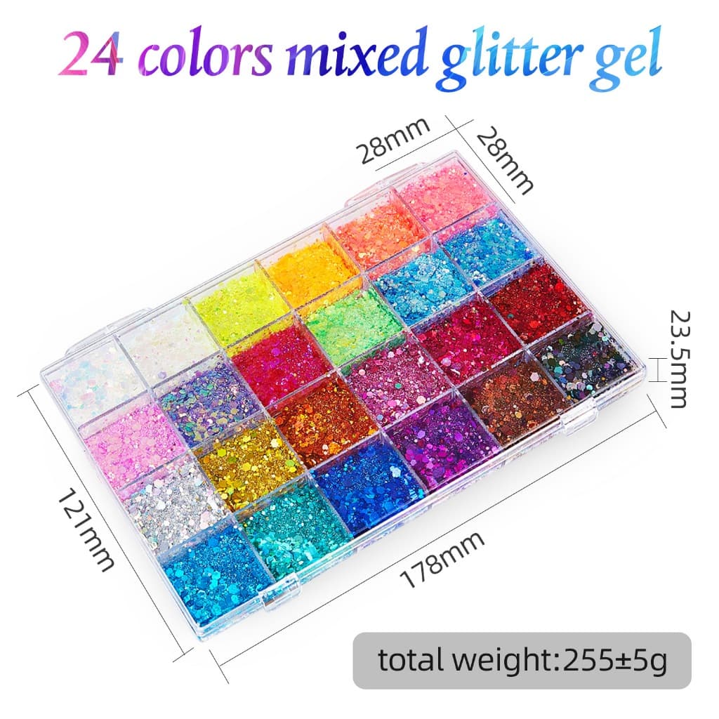 24 Cores Chunky Glitter Rosto Corpo Gel Lantejoulas Paleta De Pintura Lábios Unhas Maquiagem De Cabelo Shimmer Primer Pa