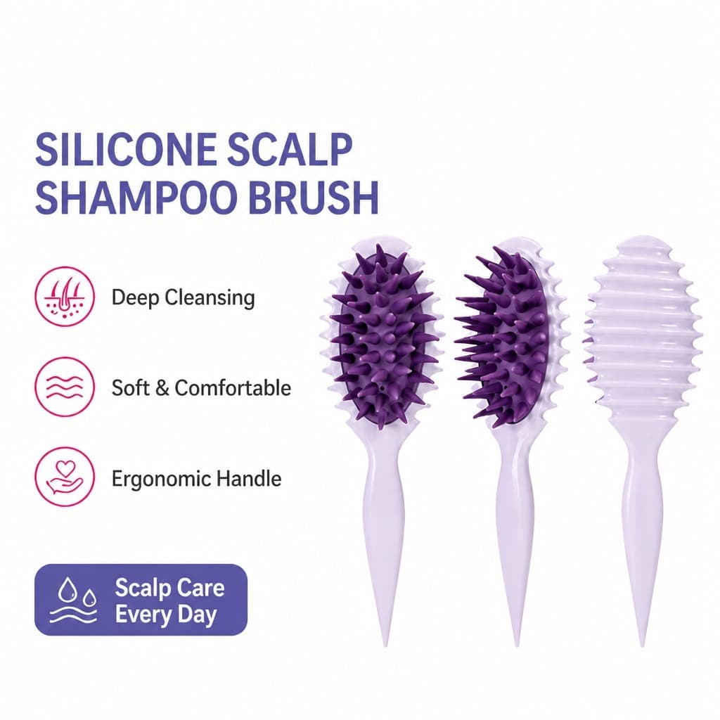 Escova De Shampoo Massageador De Couro Cabeludo Com Cabo Longo , Cerdas Macias TPE , Pente De Lavagem De Cabelo Para Des