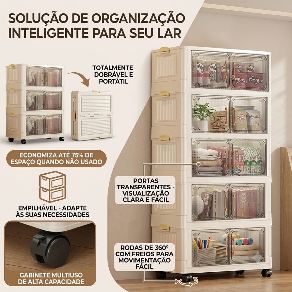 Caixa/Armário De Armazenamento Multiuso Empilhável Com Porta-Organizador De Guarda-Roupa (40/50/60cm)