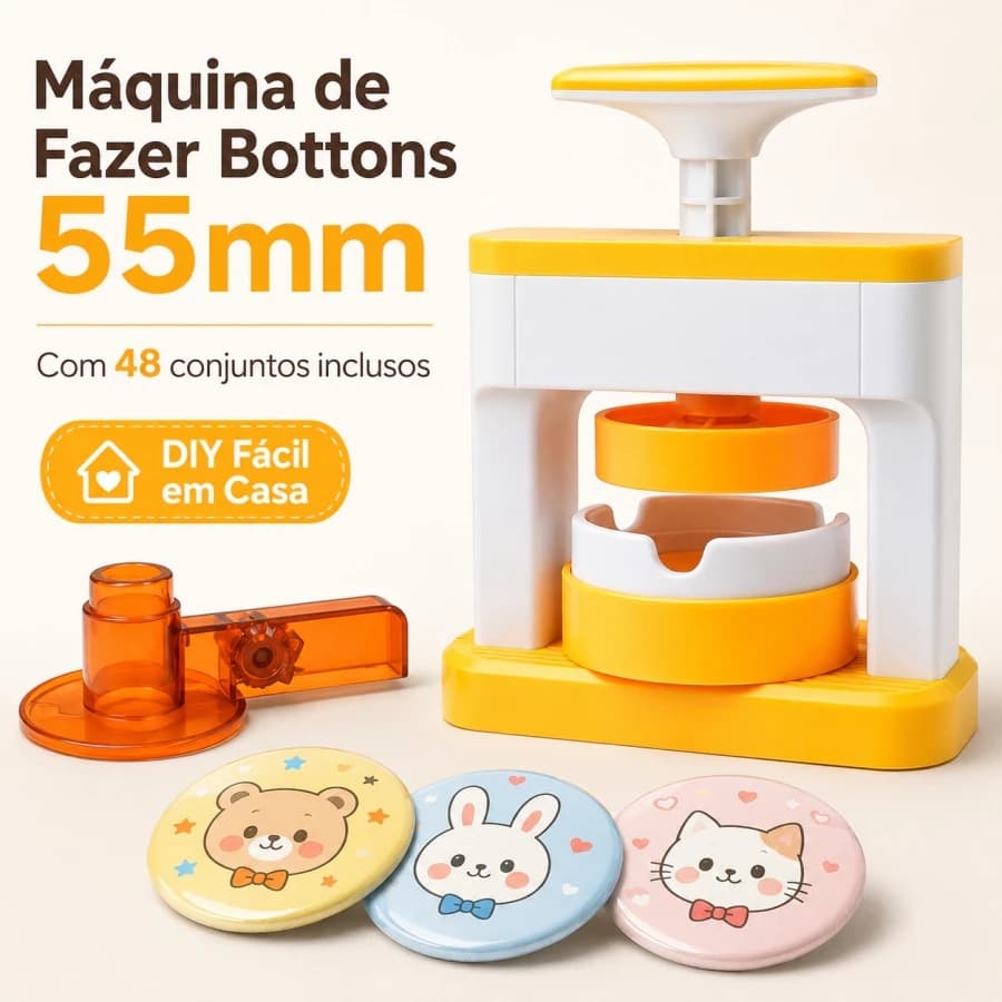 Máquina de Bottons DIY Infantil Crie bottons personalizados Criativa, Fácil de Usar, para Artesanato e Presentes