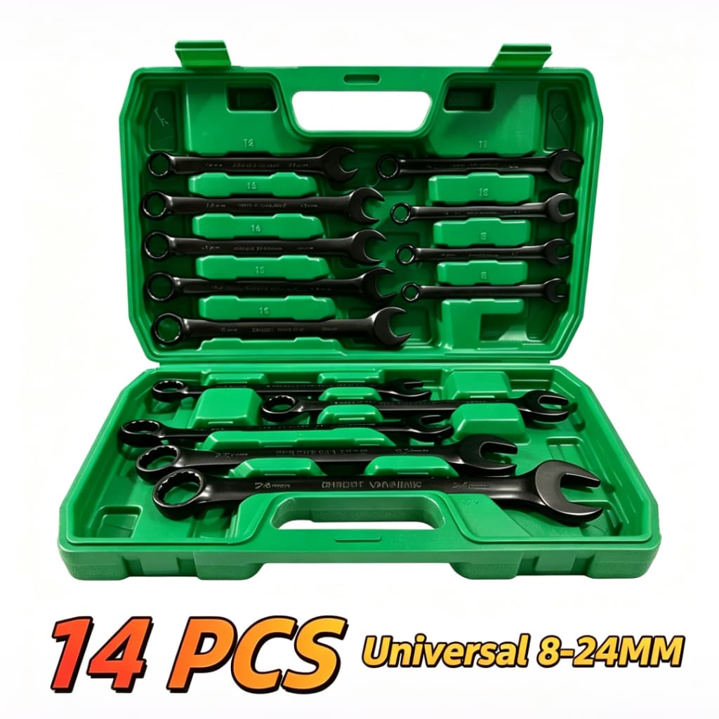 Kit Jogo De Chave Combinada 8 A 24 mm Boca Estrela Aço Cromo Profissional Maleta 14 Peças