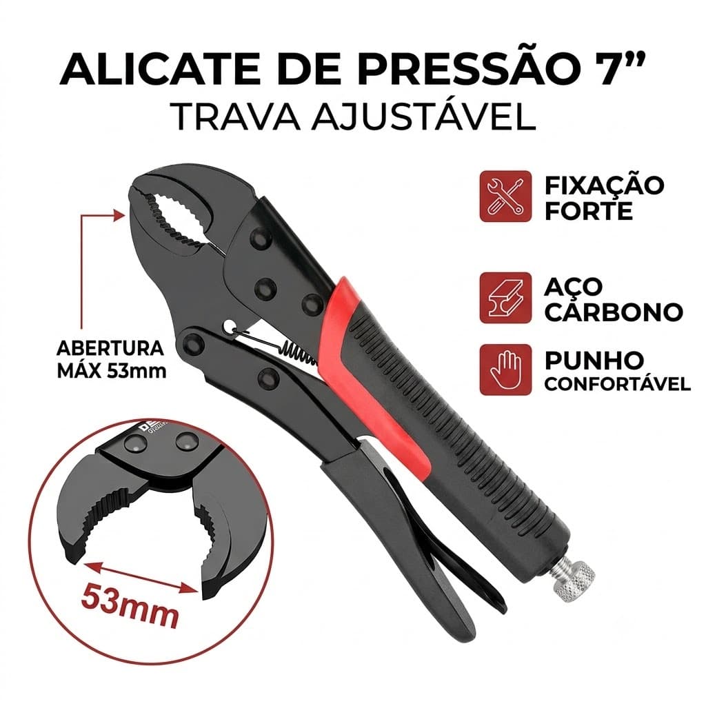 Alicate de Pressão Universal 7 Polegadas | Trava Ajustável Multifuncional Para Fixação e Reparos