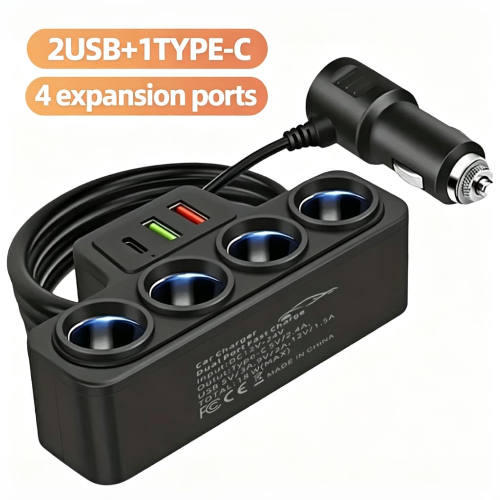 Adaptador De Isqueiro De Carro 120W 4 Em 1 12V/24V Tomada USB