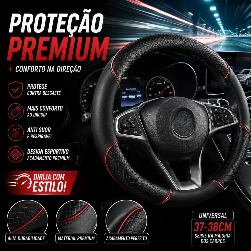 Capa De Volante De Carro De Couro PU Antiderrapante Durável 38CM De Fibra Dinâmica Decoração