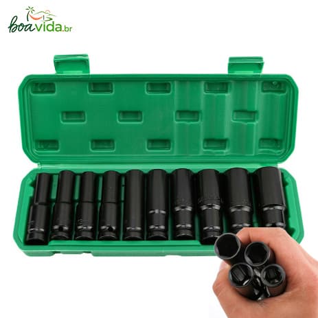 Socket hexagónico do vento cabeça auto reparação de extensão pneumática socket 10 peças conjunto 1/2 socket chave