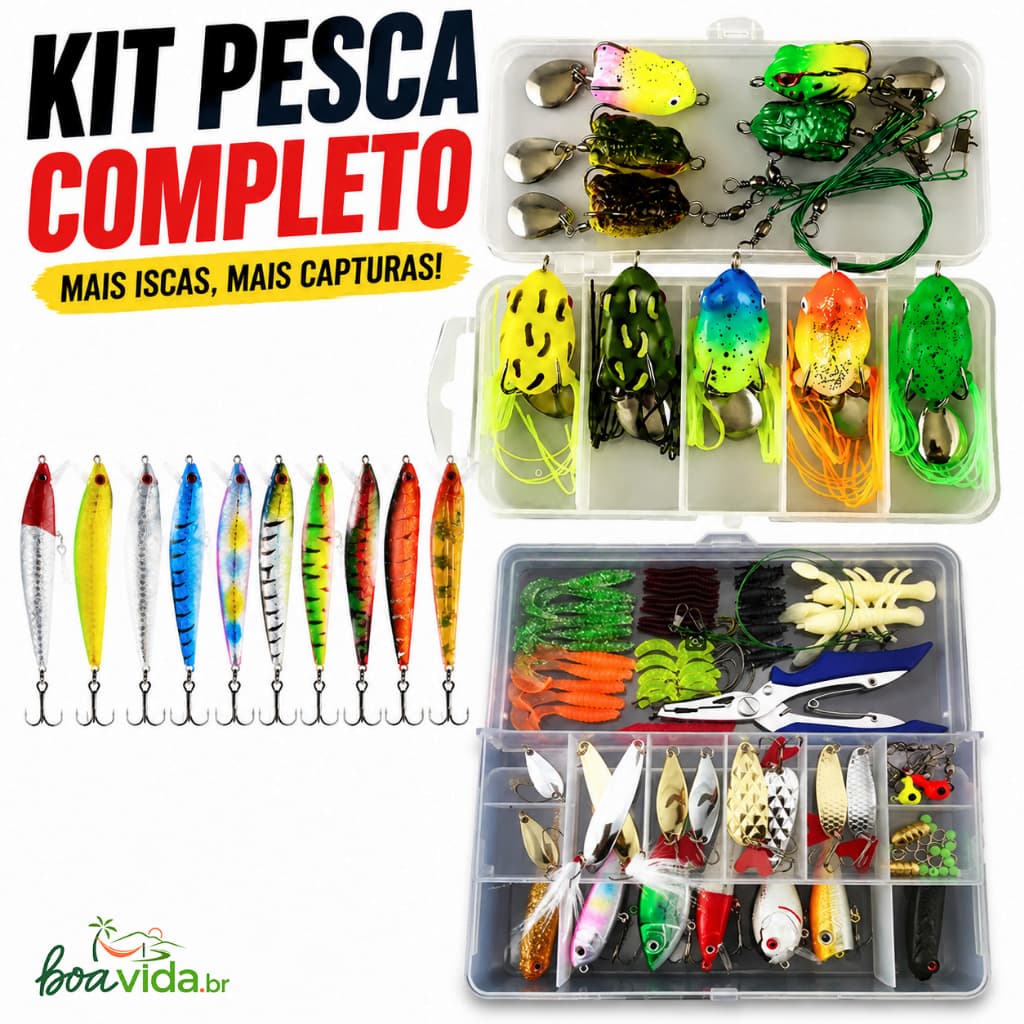 Kit 5-108 Iscas Artificiais para Pesca + Caixa Organizadora de Acessórios, Incluindo Isca Sapo Frog 6,3cm 12,4g com Anzo