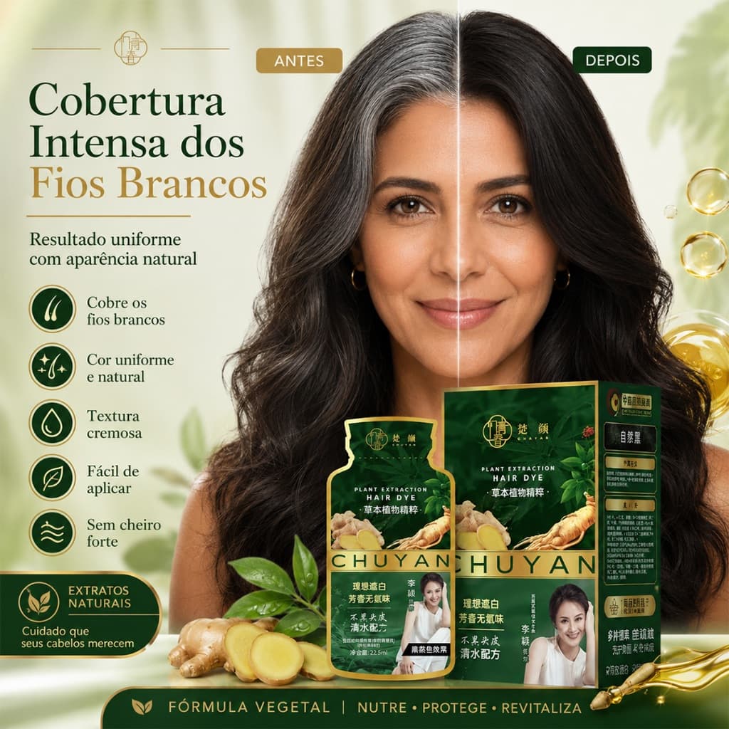 Shampoo Natural Planta Tintura De Cabelo Chuyan Cobertura Intensa Fios Brancos