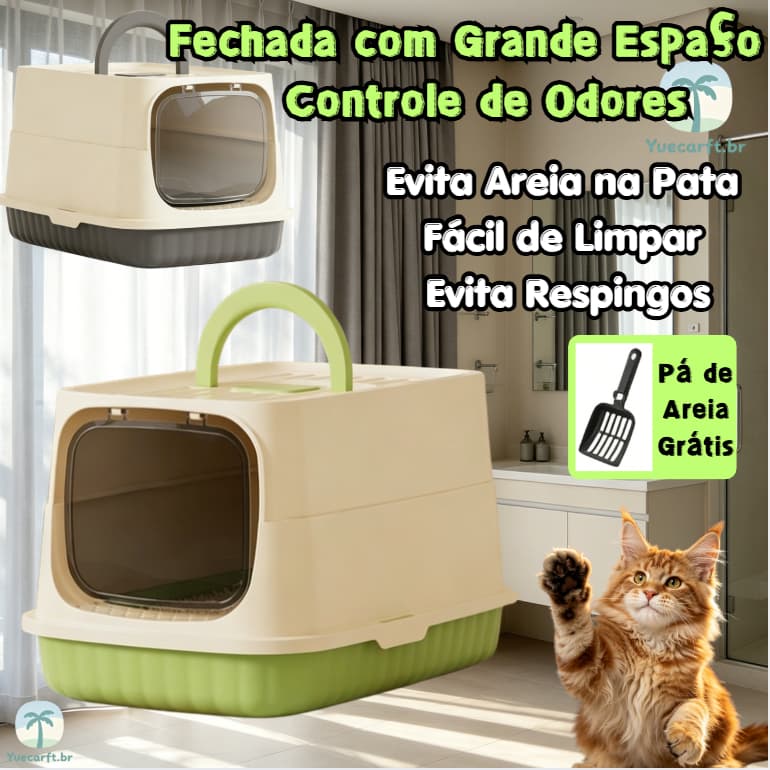 48cm Caixa de Areia Fechada Para Gatos Banheiro Higiênico Luxo Com Gaveta + Pá e Filtro Anti Odor