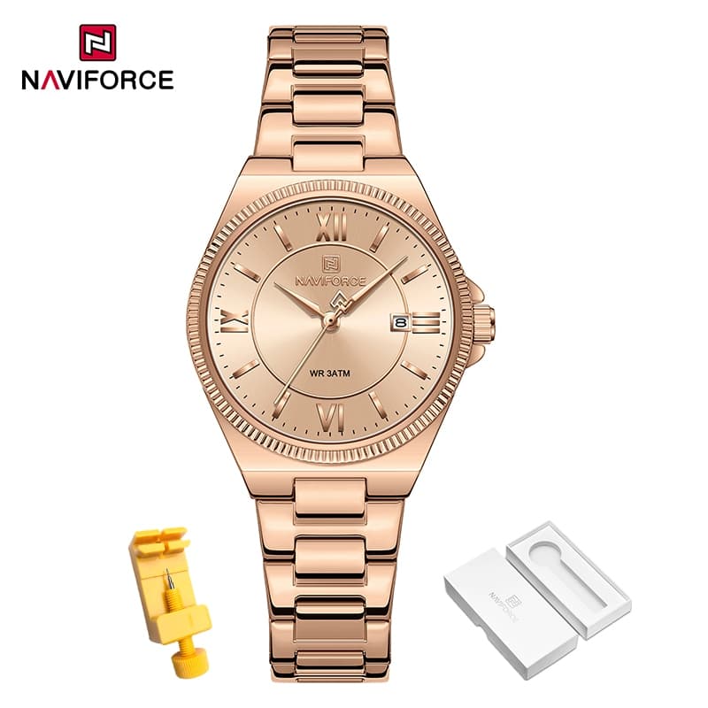 NAVIFORCE Senhoras Relógio Moda Pulseira De Aço Inoxidável Analógico Quartzo De Pulso 3ATM À Prova Dwaterproof Água Eleg
