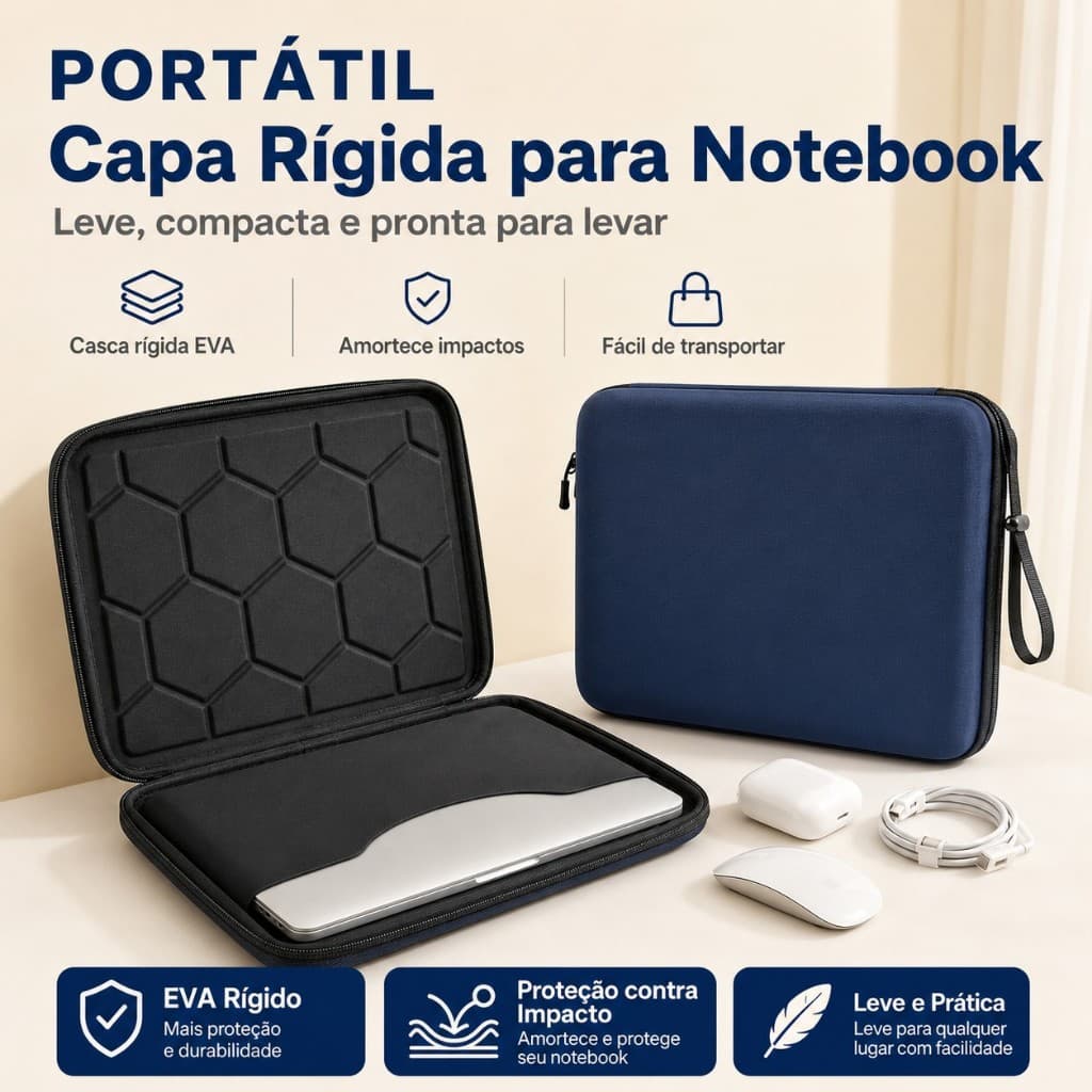 Capa Rígida para Notebook EVA Antimpacto Resistente a Respingos 11-16 Pol