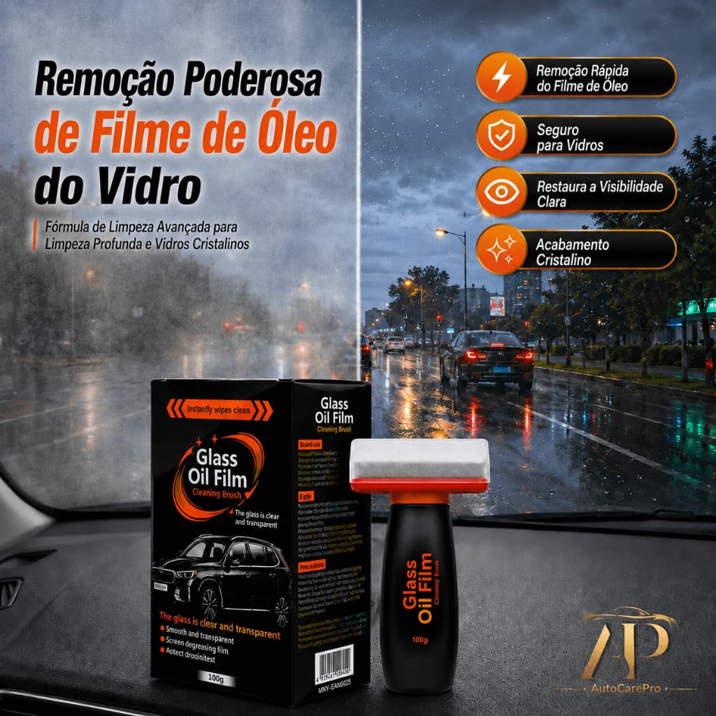 Removedor de Película Oleosa para Vidros Automotivos com Escova de Esponja para Para-brisa e Vidros Externos