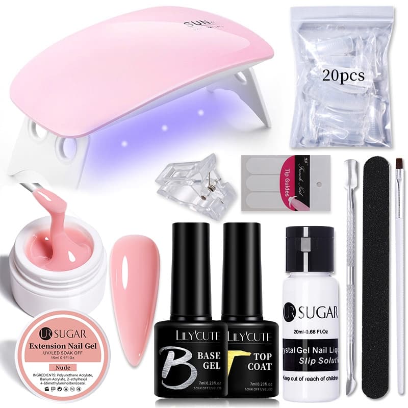 UR SUAGR Kit Polygel Alongamento De Unha + 20PCS Moldes+ Lixa + Top Coat + Primer + Cabine Sun Mini Poligel Unhas