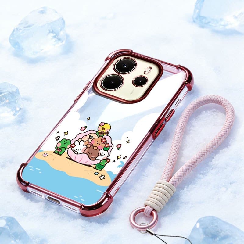 YBD Capa Transparente Para Redmi Note 14 4G 5G Protetora Desenho Animado Praia Animal Festa Padrão