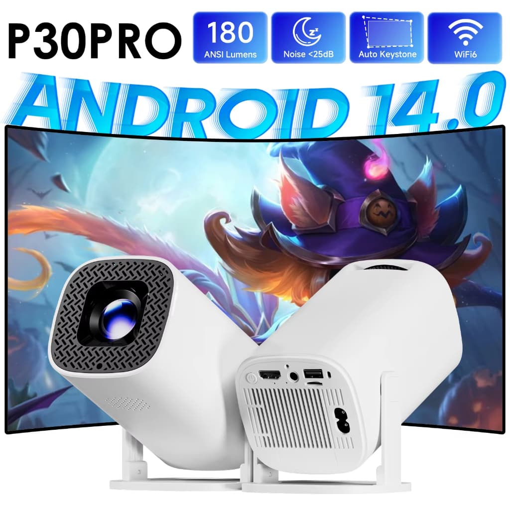 P30 PRO Inteligente Mini Projetor Android 14 WiFi6 BT 5.0 Suporte 4K 1280 * 720P Vídeo Cinema Em Casa Ao Ar Livre Portát