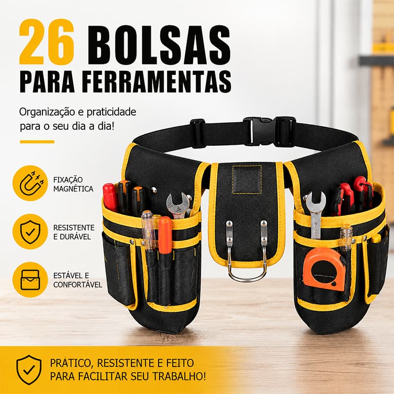 Cinto de ferramentas ajustável, com 26 bolsos, profissional adequado para eletricistas e marcenaria