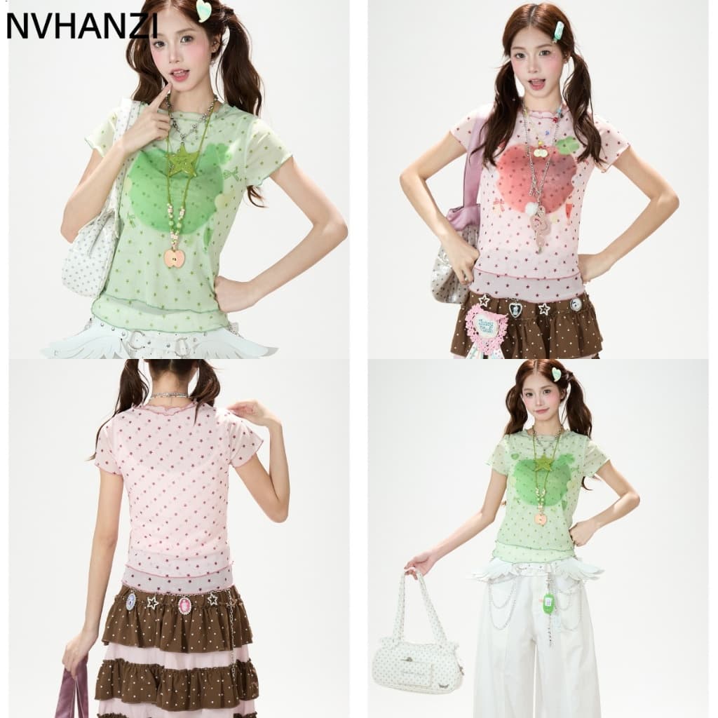 Camiseta feminina divertida com estampa de maçã, manga curta, verão, Slim Fit, aparência mais fina, Design exclusivo, To