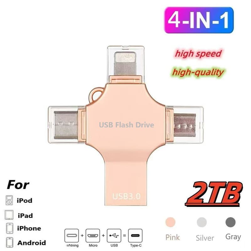 Unidade Flash USB Para Telefone De Alta Velocidade 2 Tb 4 Em 1 , Bastão De Memória OTG , Solução De Armazenamento De Fot
