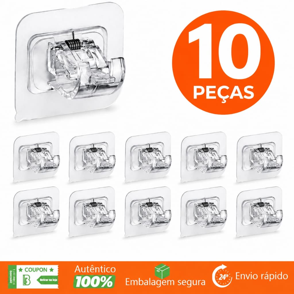 Kit Suporte Adesivo para Varão de Cortina Instalação Sem Pregos e Ajuste Fácil