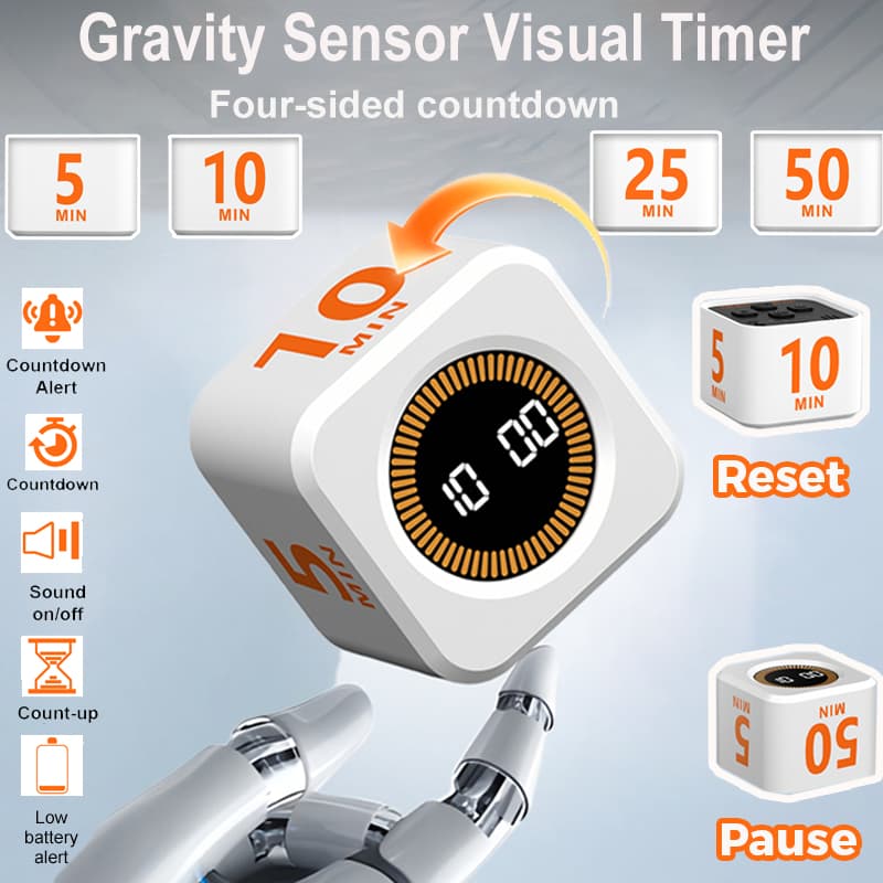 Sensor De Gravidade Temporizador Em Forma De Cubo 4 Tempo Predefinido Visual Recarregável Mini Display LED Flip Para Est