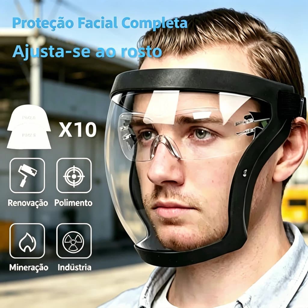 Máscara Facial Transparente Anti Poeira com 10 Filtros PM2.5 Proteção Completa Saúde Respiratória