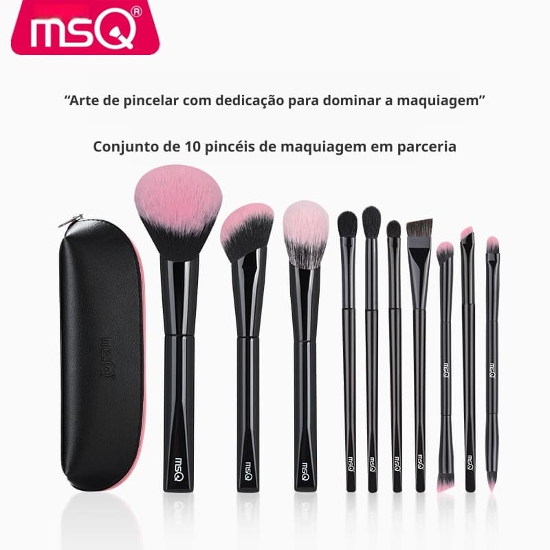 MSQ10Pcs Conjunto De Pincéis Profissionais De Maquiagem Para Cabelos De Animais Com Cerdas Macias E Sem Derramamento , A
