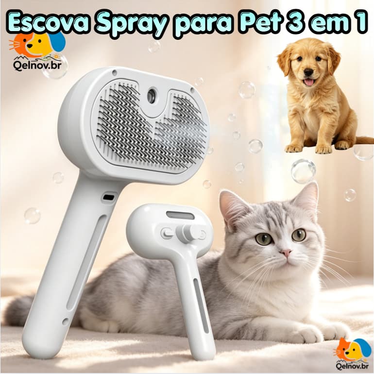 Escova a Vapor 3 Em 1 Spray Hair Combing Usb para Pets Caes Gatos e Coelhos