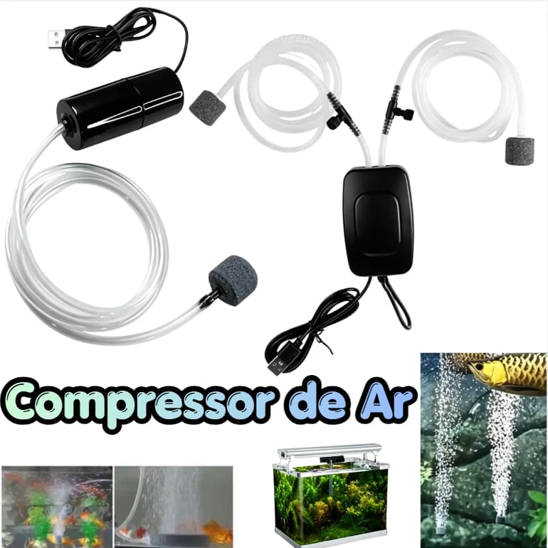 Bomba de Aquário USB Portátil para Oxigenação Eficiente e Econômica em Tanques de Peixes de Água Doce e Salgada