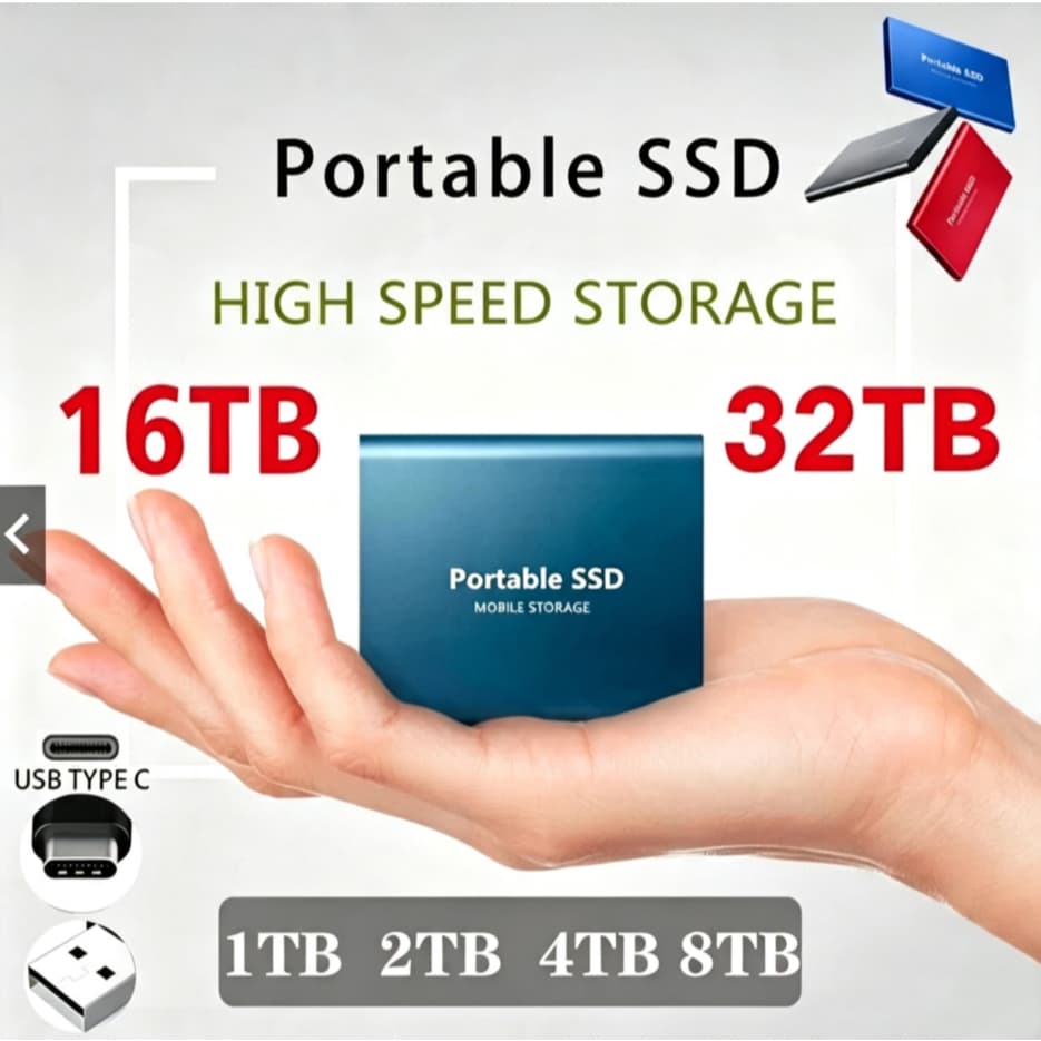 Disco Rígido Externo SSD 8TB/16TB/32TB USB 3.1 4TB Unidade De Estado Sólido Portátil 1TB/2TB
