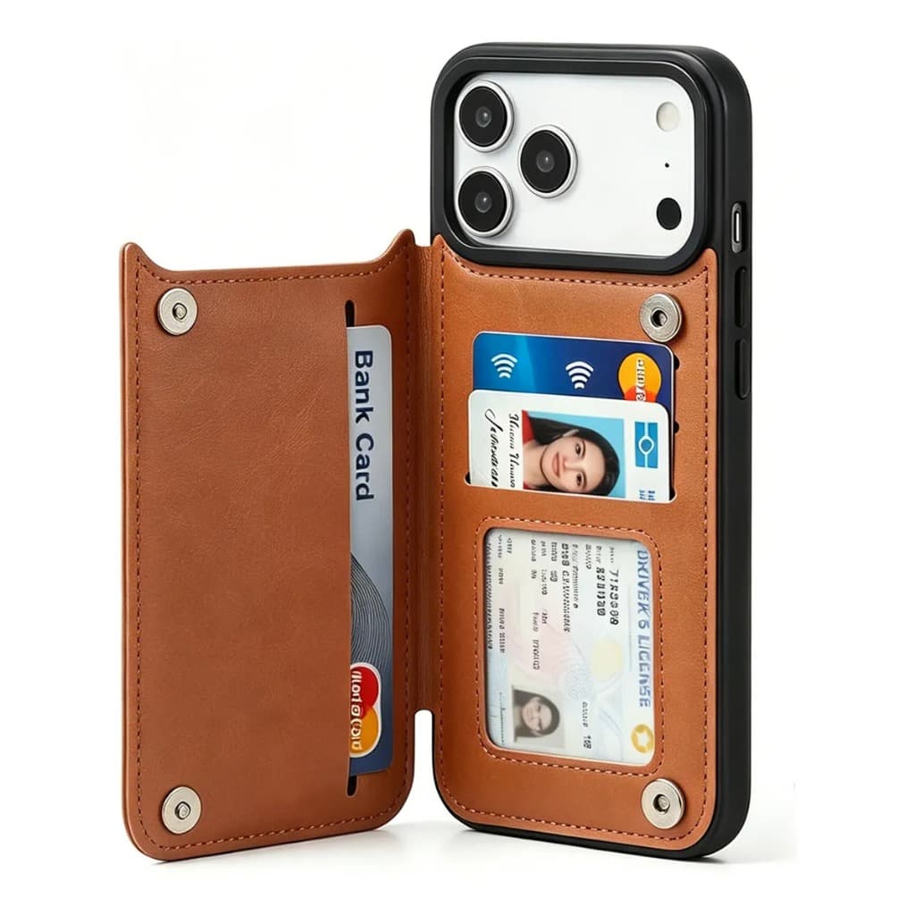 Capinha flip em couro sintético for iPhone 17/16/15/14/13/12 Pro Max resistente a quedas capinha‑carteira