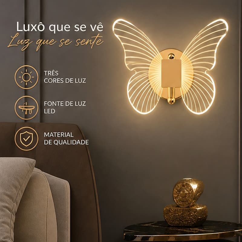 Arandela De Parede LED Borboleta 7W Luz De 3 Cores 110-220V Sem Cintilação , Lâmpada De Decoração De Ferro E Acrílico De
