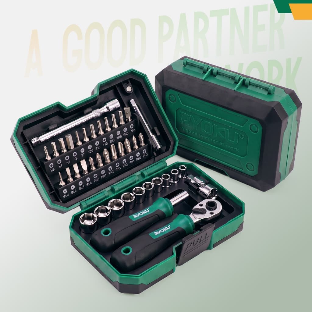Conjunto De Chave De Catraca E Fenda RYOKU – Kit Multiferramenta Compacto Em Estojo De Armazenamento