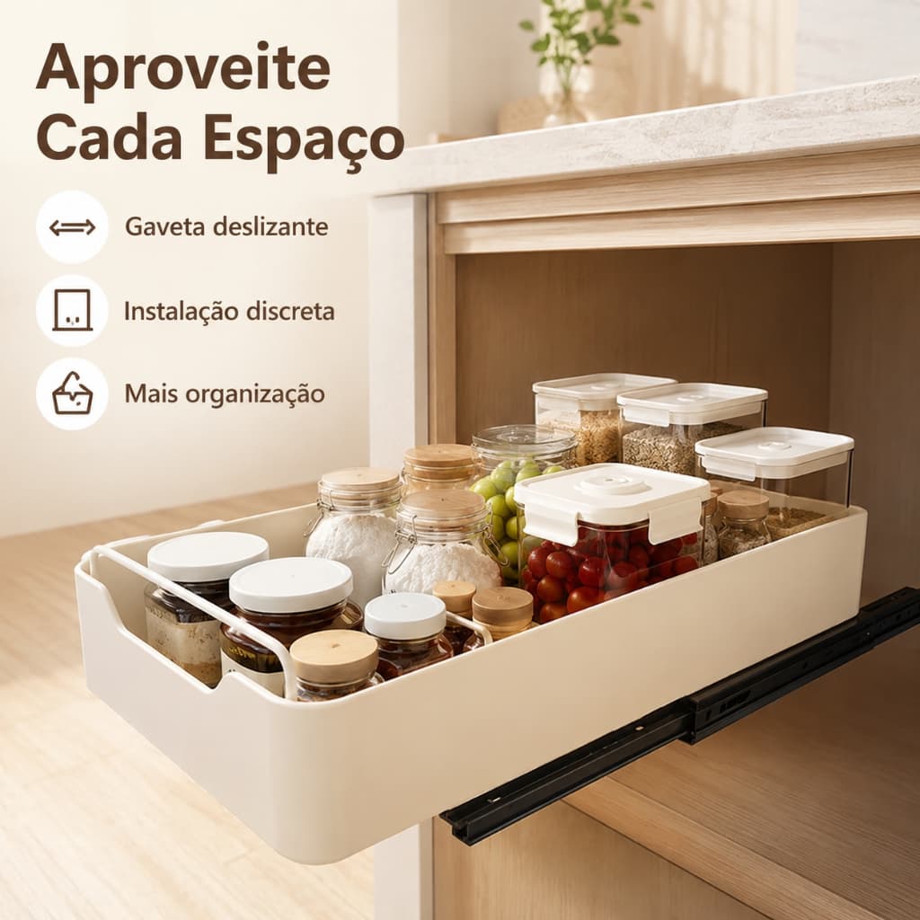 Gaveta Organizadora Adesiva Deslizante Extensível Ajustável para Armário Sem Furos