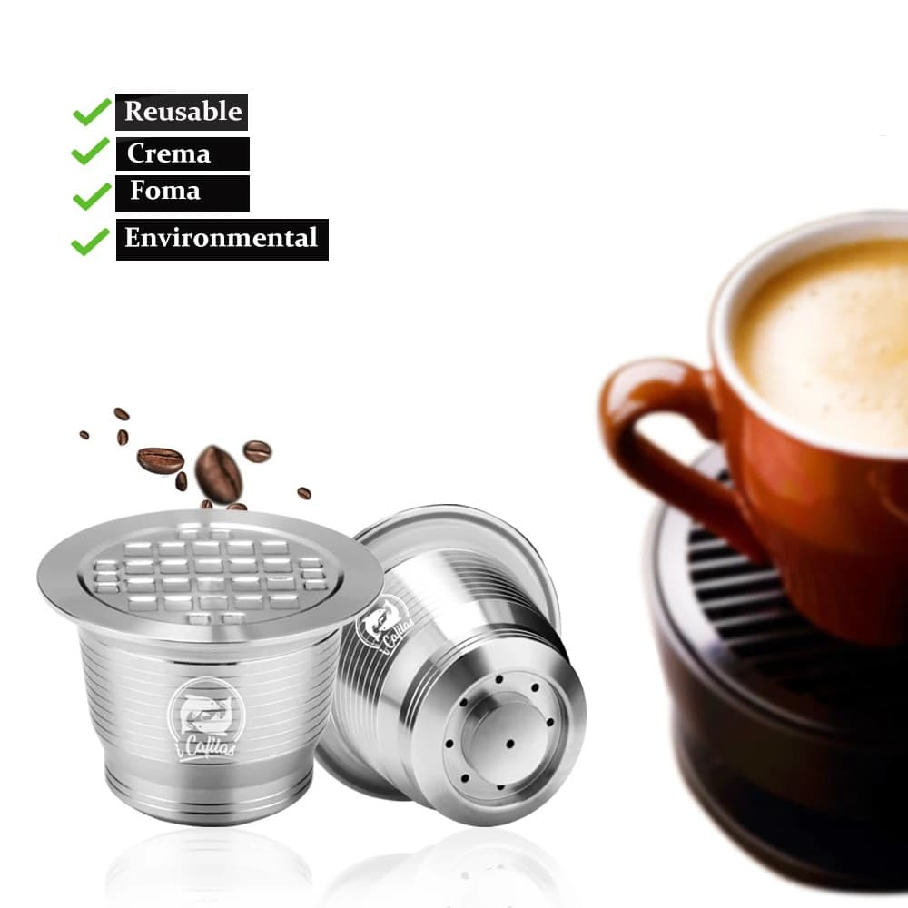 Cápsula De Café Reutilizável Recarregável Do Metal De Stianless Com Calcadeira Para A Nespresso