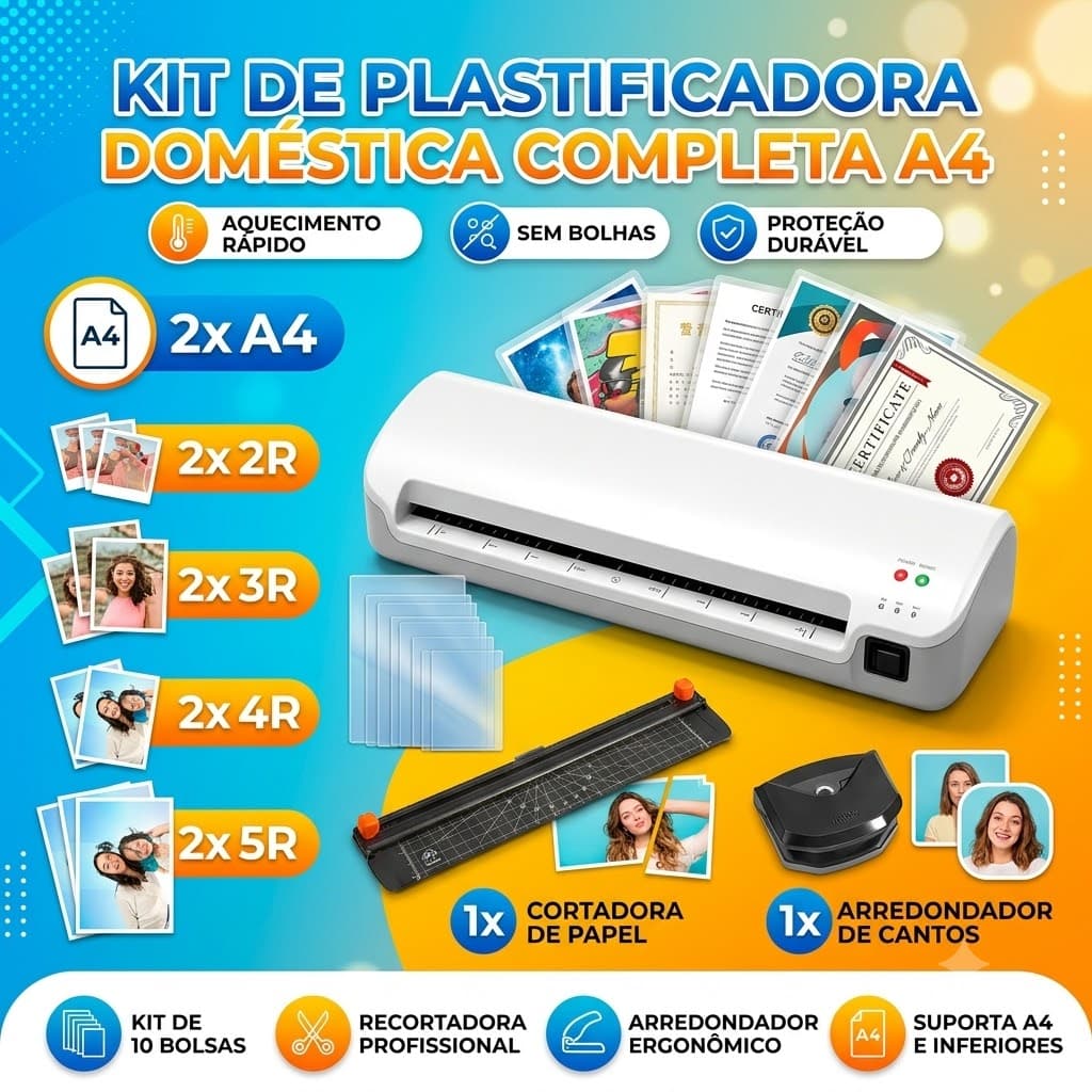 Plastificadora e Laminadora Portátil A4 Maquina Plastificar Documentos 110V/220V kit escolar