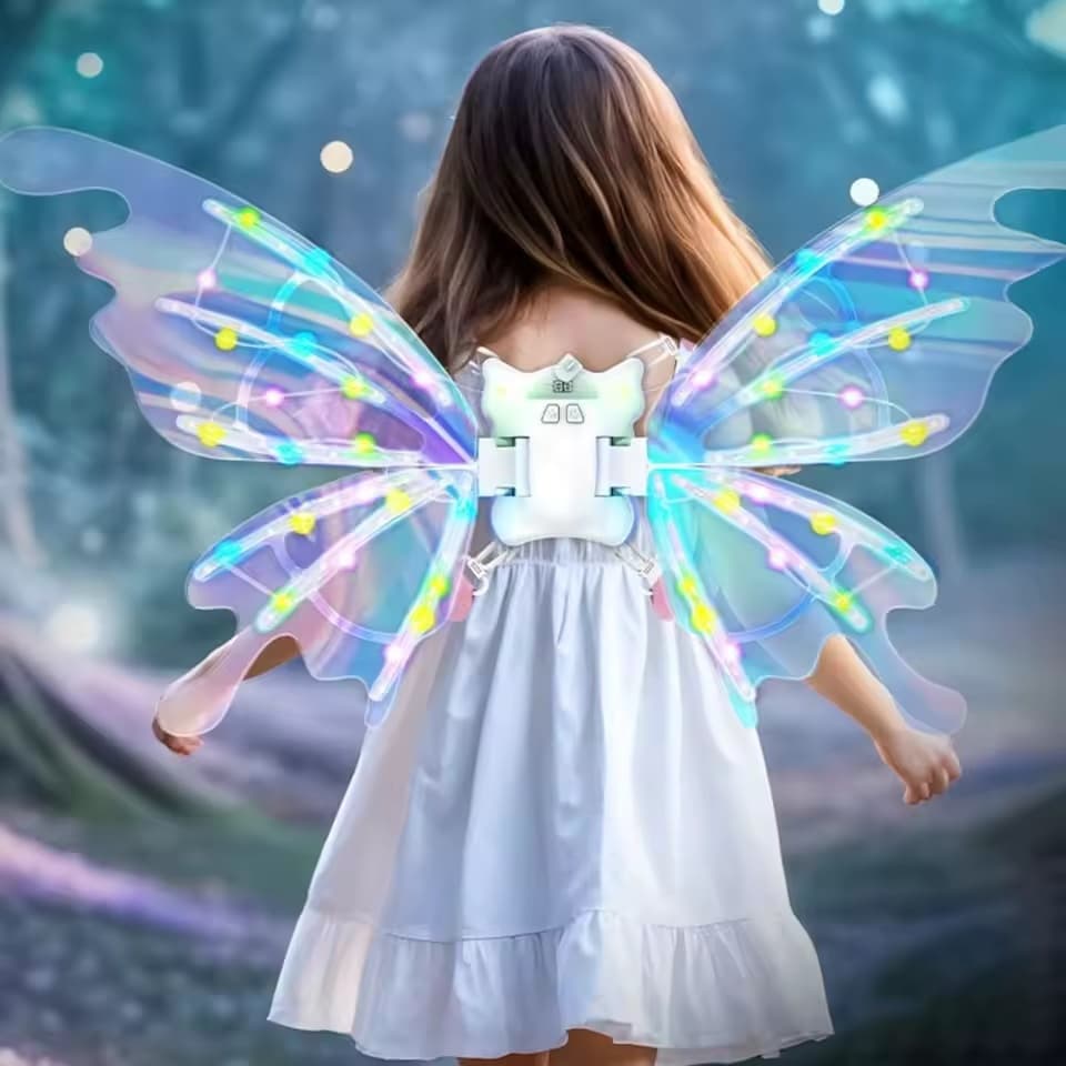 Luz Música Fada Anjo Asa Cosplay Brilhante Elétrica Movendo Asas De Elfo Crianças Vestir